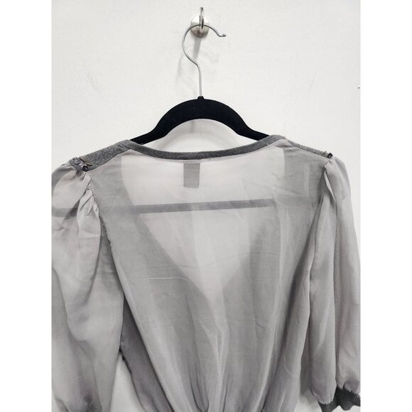 BKE the Buckle Womens Cardigan Small Gray Sheer Contrast Knit Sequin Embellished - Picture 7 of 7